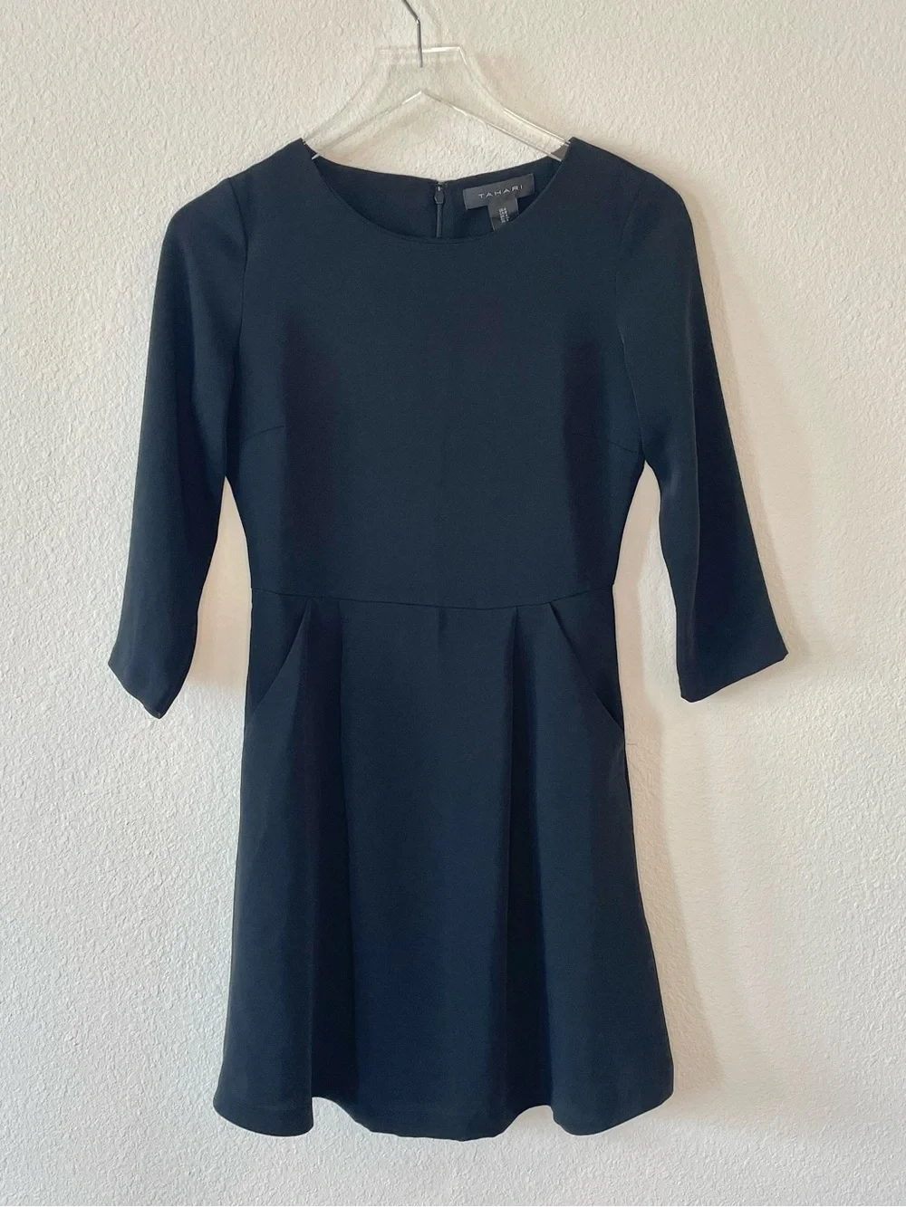 Tahari Black Fit & Flare Dress - Classic Three-Quarter Sleeve with Pockets - Picture 1 of 6